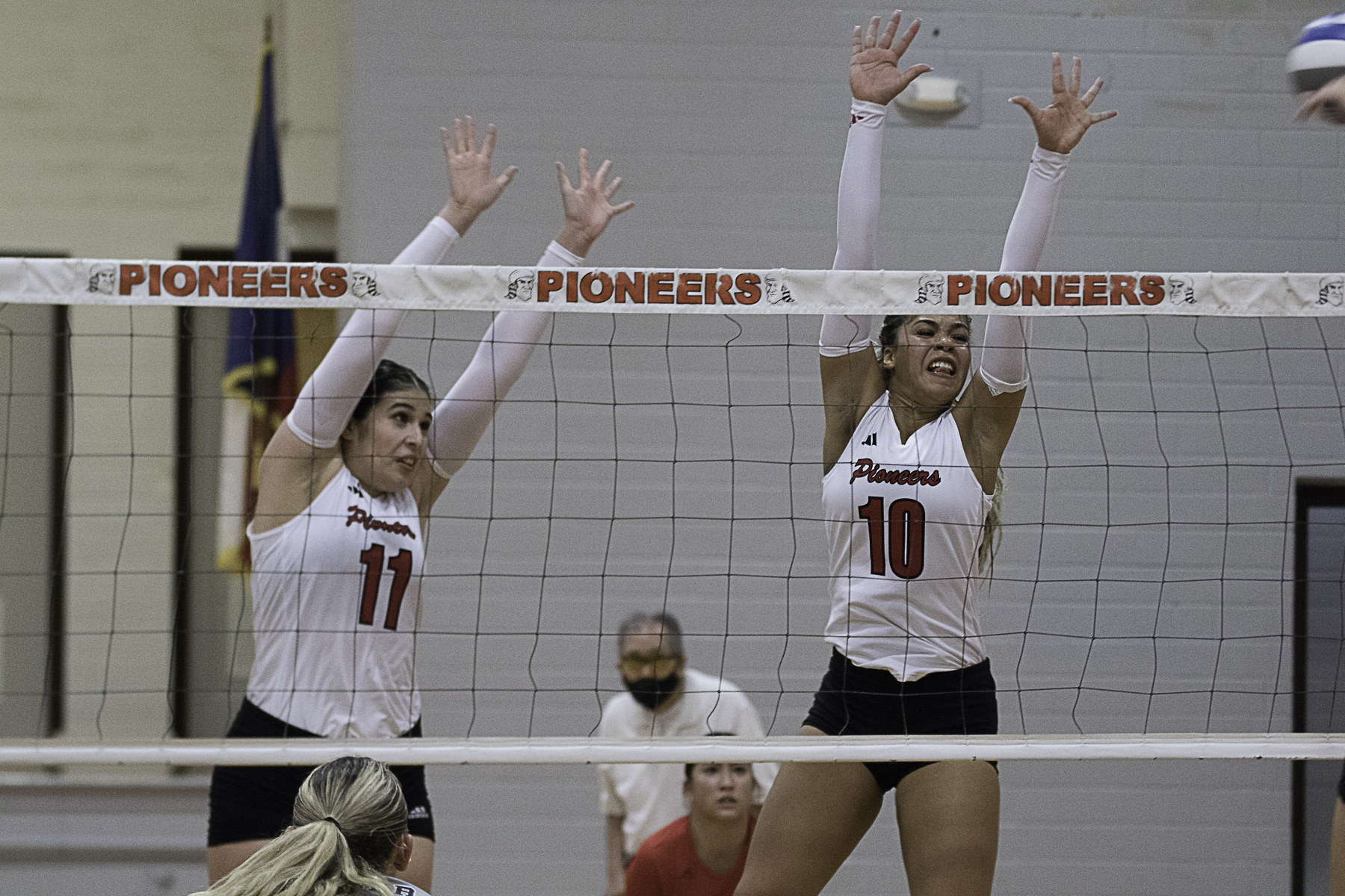 The Wharton County Junior College Pioneers volleyball team defeated Tyler College, 3-1, on Sept. 5 at the Gene Bahnsen Gymnasium in Wharton. This was WCJC's first home game. The Pioneers are 1-1 in conference play heading into the NCTC Tournament, scheduled for Sept. 6 through Sept. 7 in Gainesville. Pictured, from left to right, are WCJC players Elaiza Martinez of Rio Grande City and Haile Brandon of Fresno.