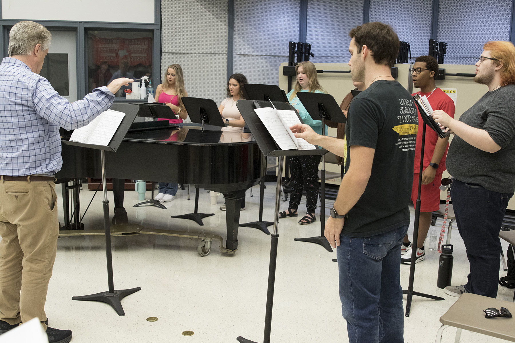 The Wharton County Junior College Choir rehearses for “The Sounds of Christmas,” scheduled for 7 p.m. Thursday, Dec. 5, at the Horton Foote Theatre in Wharton.  