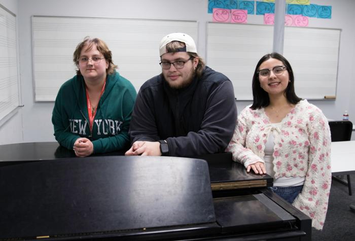 Three Wharton County Junior College Choir students will perform in San Antonio this spring as part of the Texas Two Year College All-State Choir. From left to right are Gabrielle Tarlton of Liberty Hill, Spencer Cole of Needville and Alexis Alvarez of Bay City.