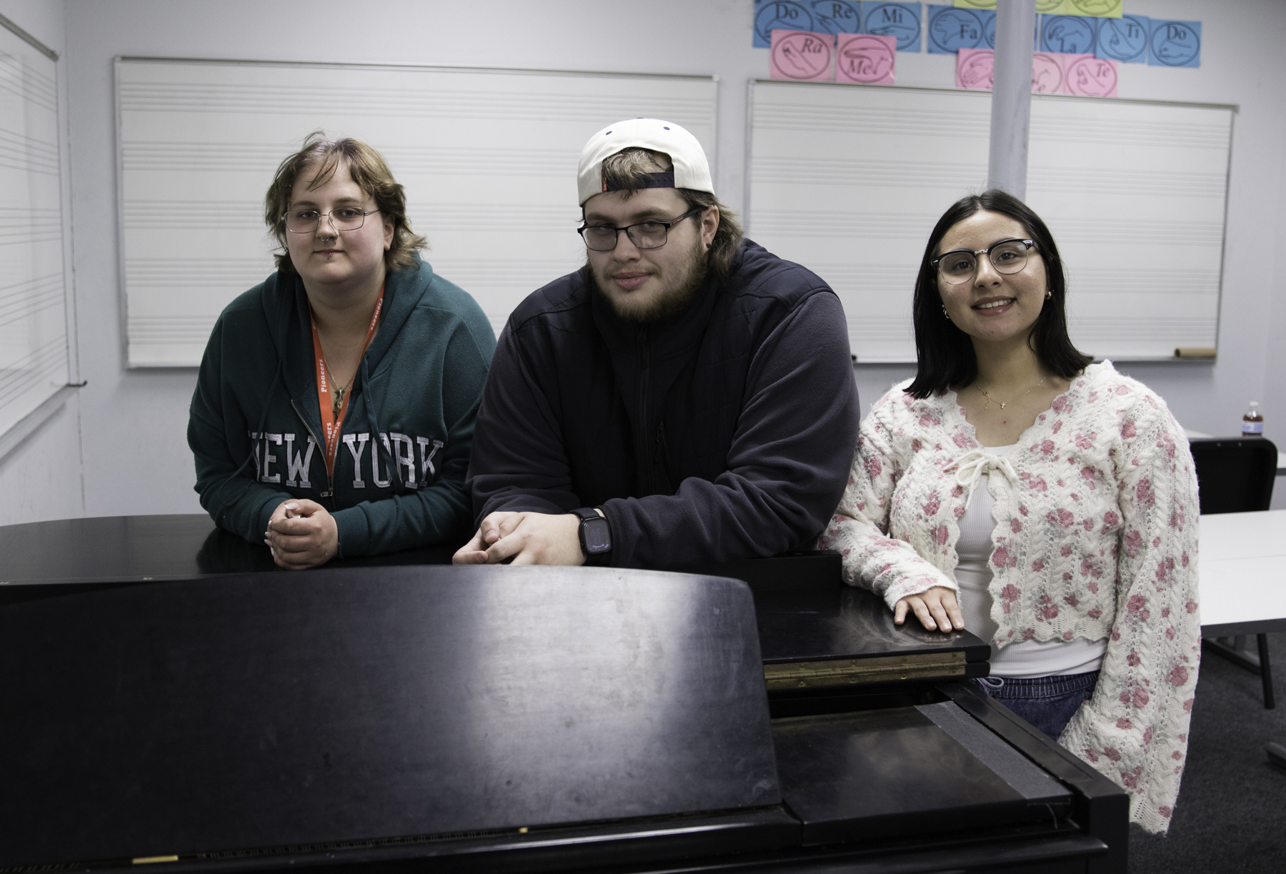 Three Wharton County Junior College Choir students will perform in San Antonio this spring as part of the Texas Two Year College All-State Choir. From left to right are Gabrielle Tarlton of Liberty Hill, Spencer Cole of Needville and Alexis Alvarez of Bay City.