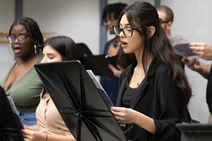 The Wharton County Junior College Choir will team up with faculty members and the community for “An Evening of Music,” scheduled for 7 p.m. Tuesday, Sept. 29. Pictured rehearsing is choir member Leeya Parr of Needville. 