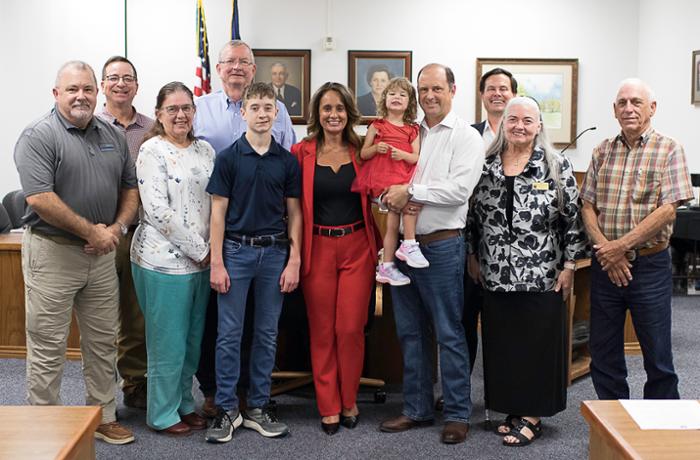 The Wharton County Junior College Board of Trustees this week appointed Dr. Amanda Allen as the next president of WCJC. Board members joined Allen and her family in a group photograph following Tuesday’s meeting. Pictured, from left, are board member Terry Lynch, board member Jay Roussel, board Vice Chair Dr. Priscilla Metcalf, Board Chair Paul Pope, Luke Honea, Dr. Amanda Allen, Regan Honea, Scott Honea, board Secretary Dr. Bret Macha, board member Dr. Sue Zanne Williamson Urbis and board member Larry Sitka.