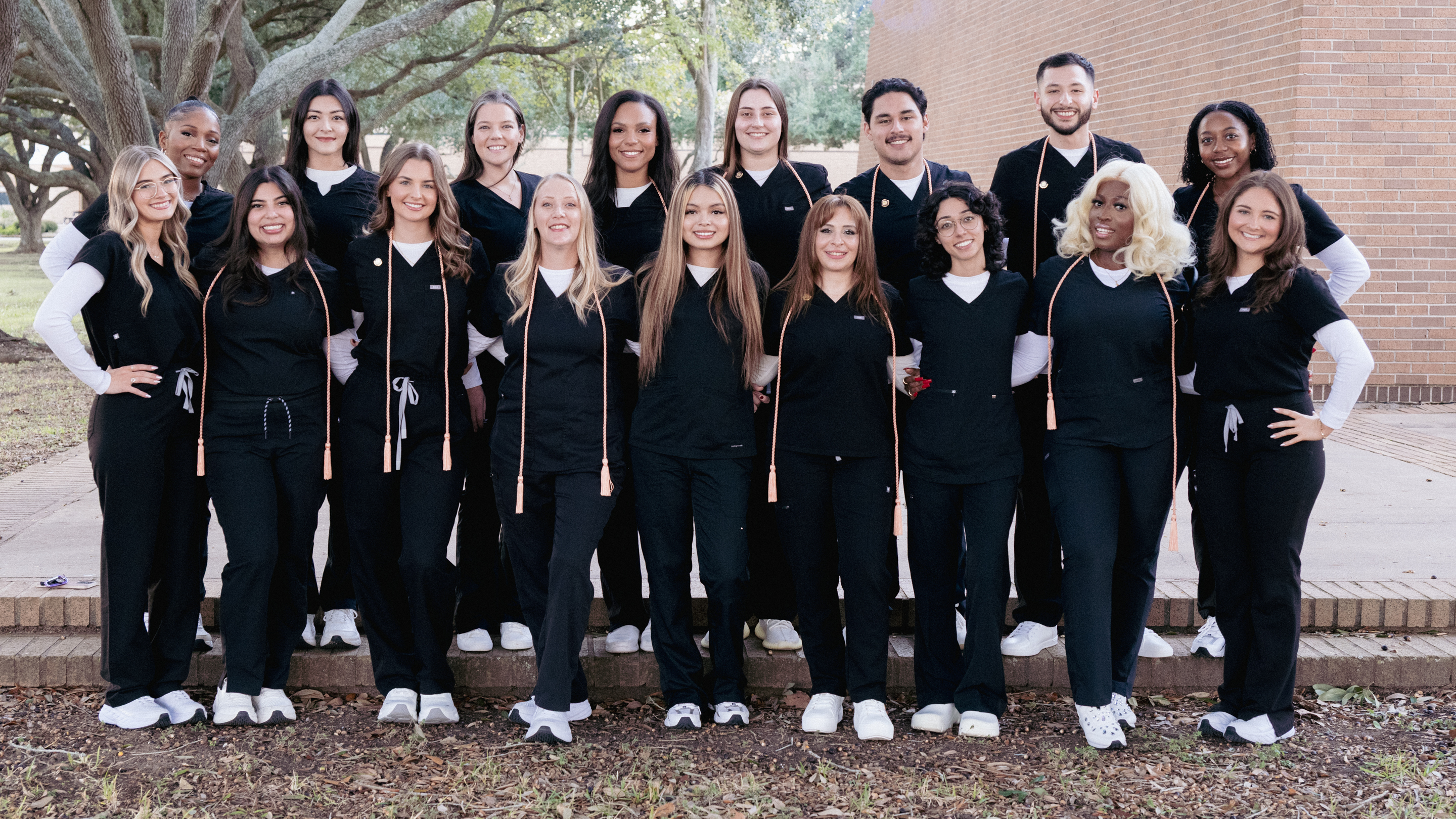 Seventeen students graduated from WCJC’s Associate Degree Nursing program this fall. Pictured, front row, from left, are Alyssa Schelsteder of Columbus, Gabrielle Silva of Rosenberg, Kenadi Domel of East Bernard, Stefanie Porter of Sugar Land, Karen Montes of Richmond, Dalia Romany of Sugar Land, Sara Moghanloo of Richmond, Perpetual Ikondu of Houston and Emily Cancelliere of Richmond. Back row, left to right, are Ebony Greely of El Campo, Alyssa Robles of Rosenberg, Sarah Medeiros of Sugar Land, Madison Windon of Missouri City, Devon Raney of El Campo, Carlos Machado of Richmond, Juan Nunez Valdivia of Houston and Destiny Finecountry of Fulshear.