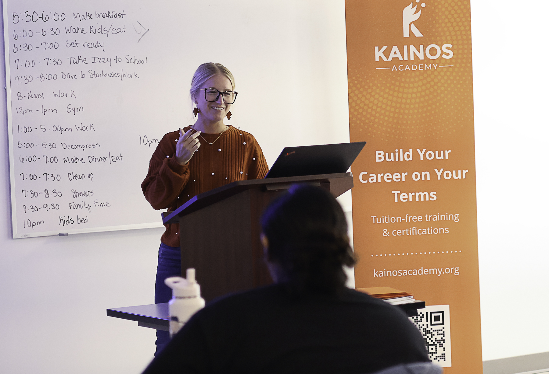 Wharton County Junior College is teaming up with Kainos Academy this fall to provide educational opportunities for young adults at the Bay City campus. Pictured is Kainos Academy's Ronda Espinosa teaching at the campus.  